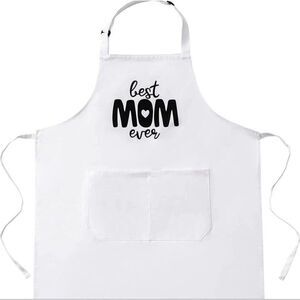 Best Mom Ever Apron Cook Kitchen Wear, White With Pockets, Adjustable Neck Strap